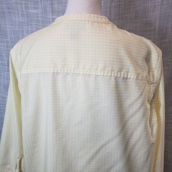 Pretty Yellow Gingham Wrinkle Free Button Front Top womens size XL Casual Blouse - Picture 5 of 6